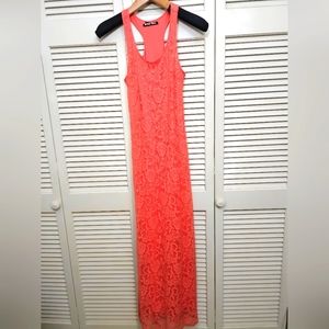 PLANET GOLD peach lace maxi dress fully lined medium